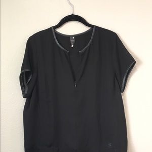 G-Star Raw Sheer Black Blouse with Leather Trim
