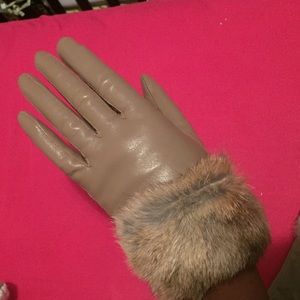 Leather rabbit fur gloves