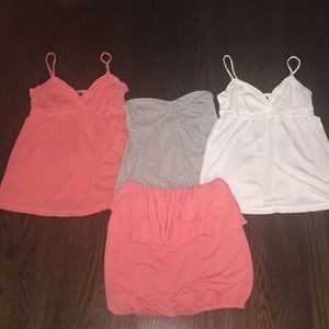 4 American Eagle Tops Gray,White,Flamingo, Medium