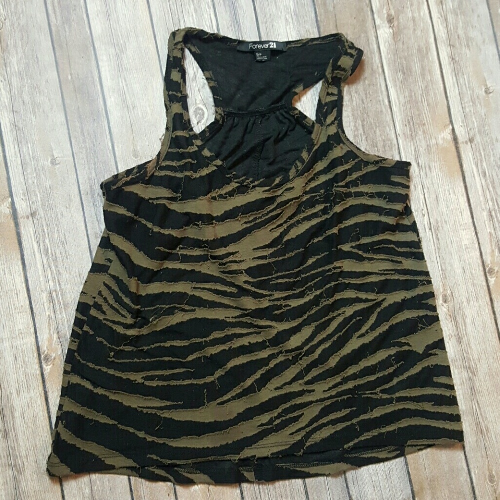 Black and Dark Green Zebra Racer Back Tank TOP