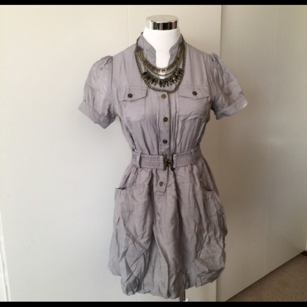 Grey dress with waist belt