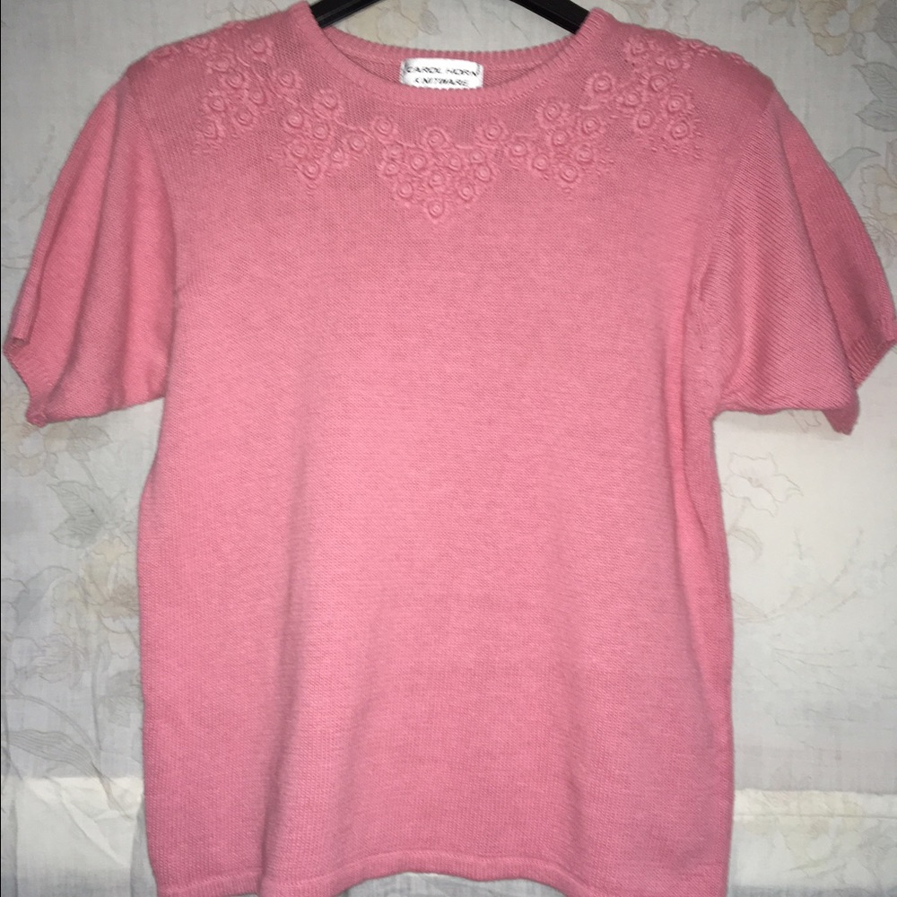 Short Sleeve Women Pink Sweater Top