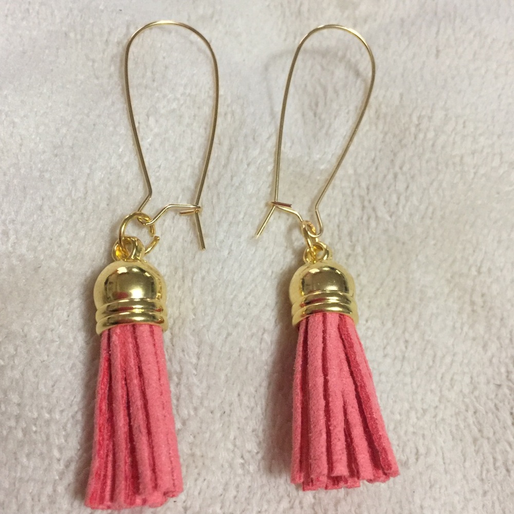 New Gold & Peachy Pink Tassle Earrings