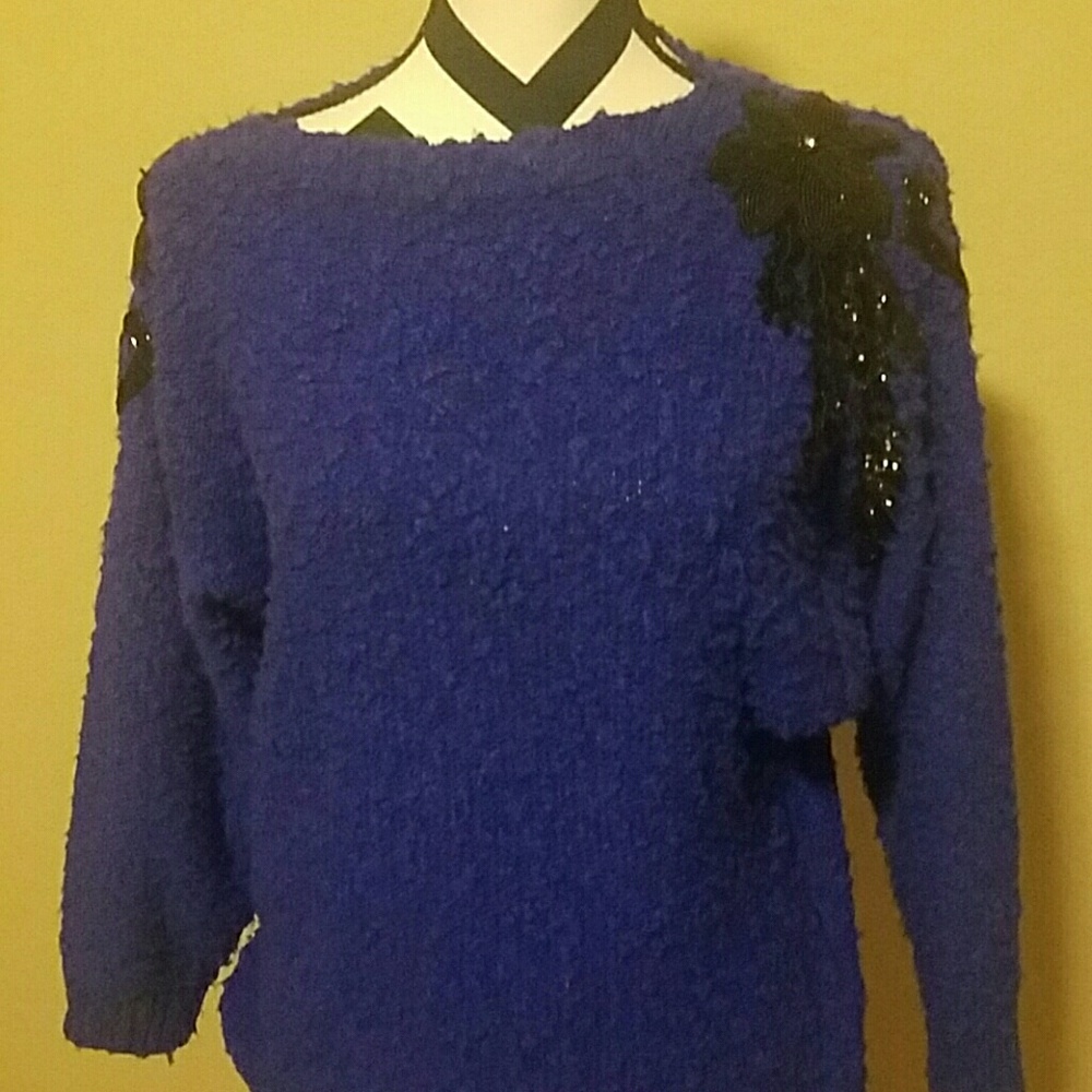 Royal Purple Stone & Rhinestone Vintage Sweater