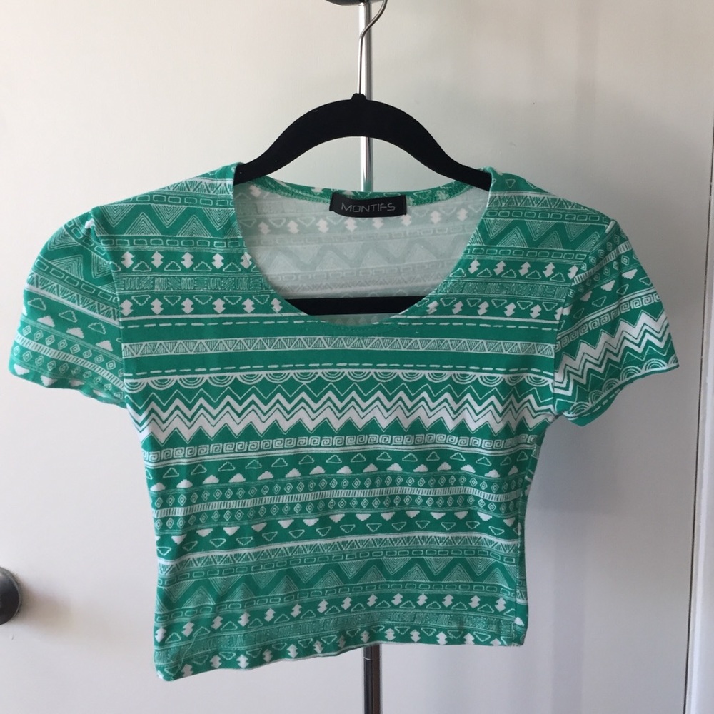 Teal and white crop top