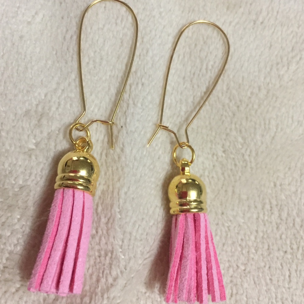 New Gold & Pink Tassle Earrings