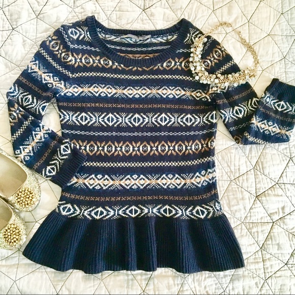 Outback Red Sweaters - Navy & Gold Peplum Sweater