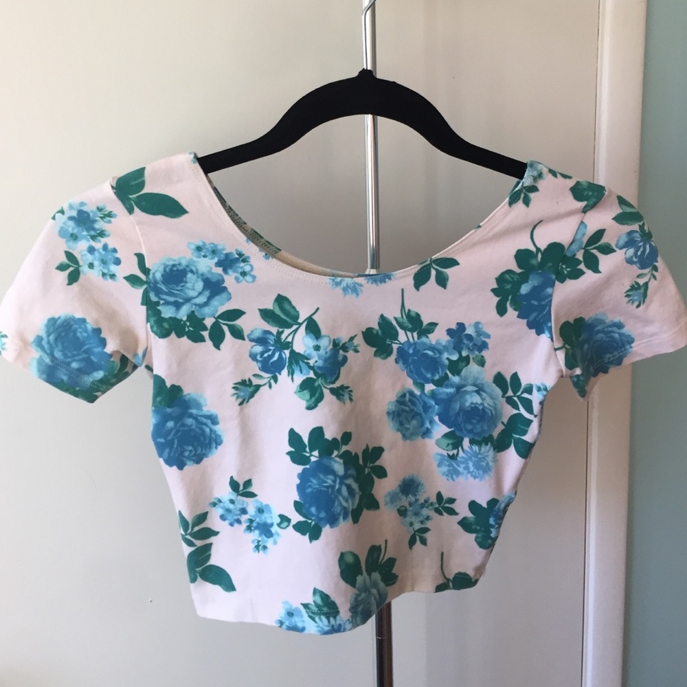 Off white crop top with blue flowers