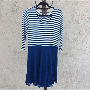 Charming Charlie Blue and White Striped/Lace Dress
