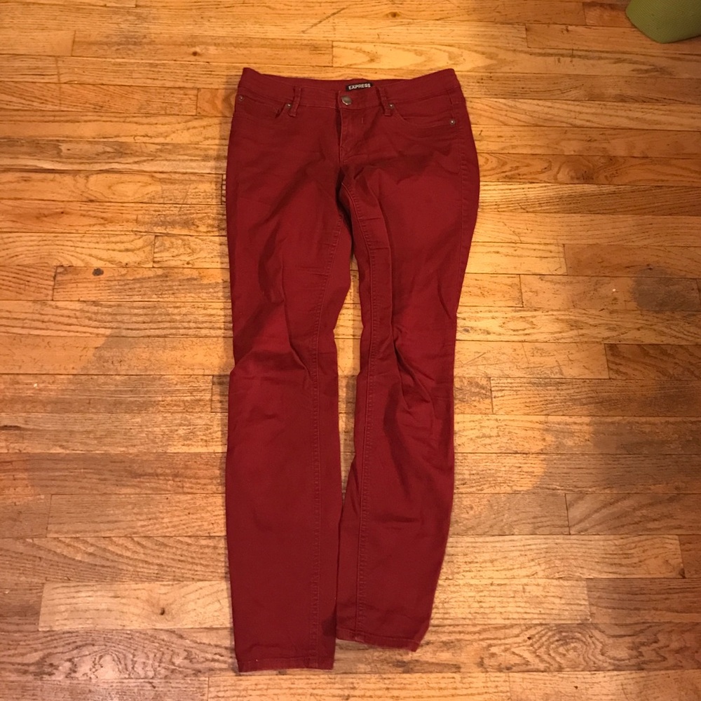 Express stretch skinny jeans in dark red