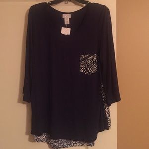 NWT Navy Shirt with pattern on pocket & back