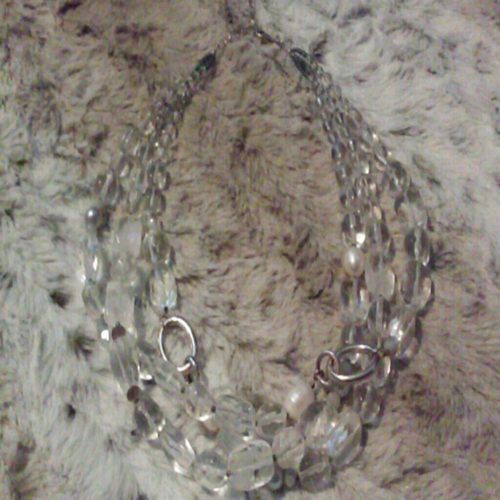 Silpada clear beads, pearls, and silver necklace