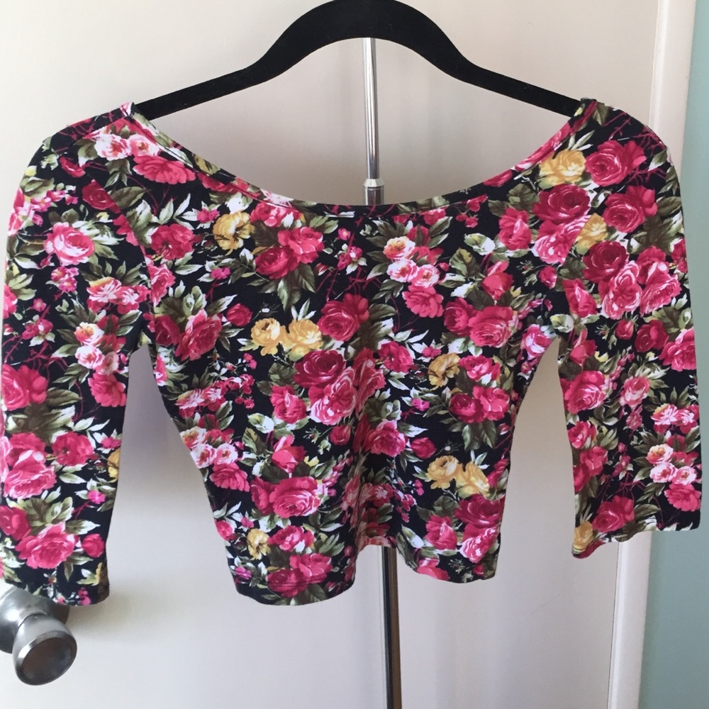 Pink and yellow floral crop top