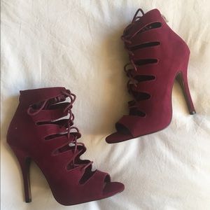 Lace Up Burgundy Heels