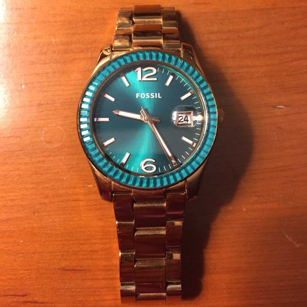 Fossil Teal Face with Rose Gold