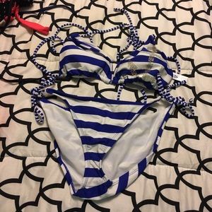 Blue and white bikini