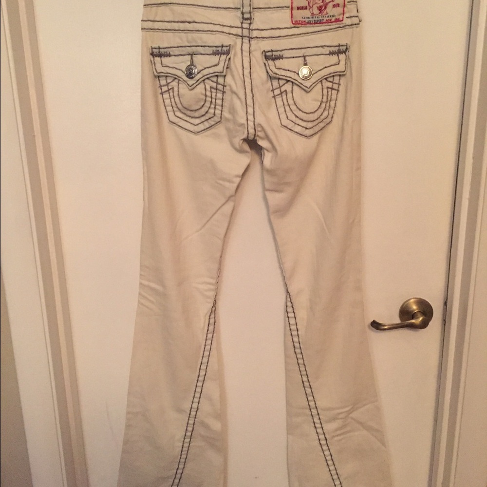 True Religion Joey Super T white and grey jeans.