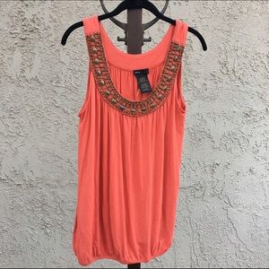 Grace Elements Orange Tank Top w/ beading detail.