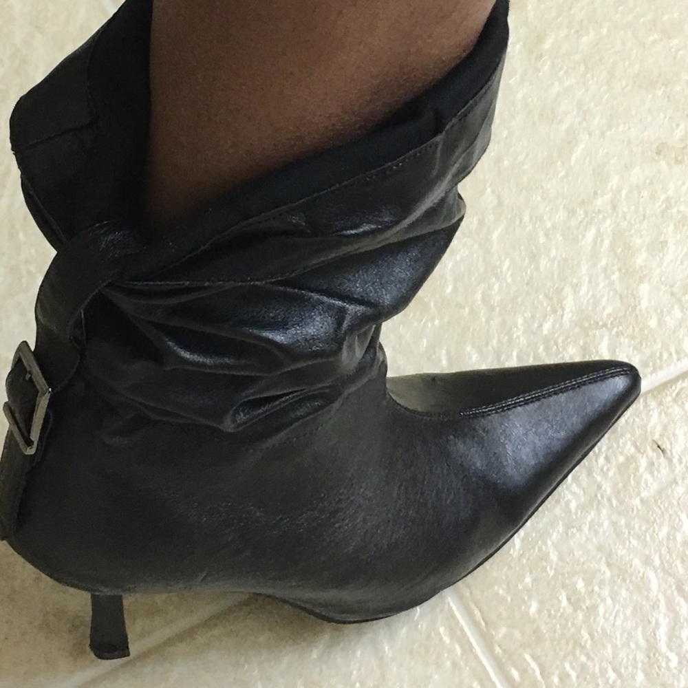 Black above ankle; below knee 2-3" heel boots.