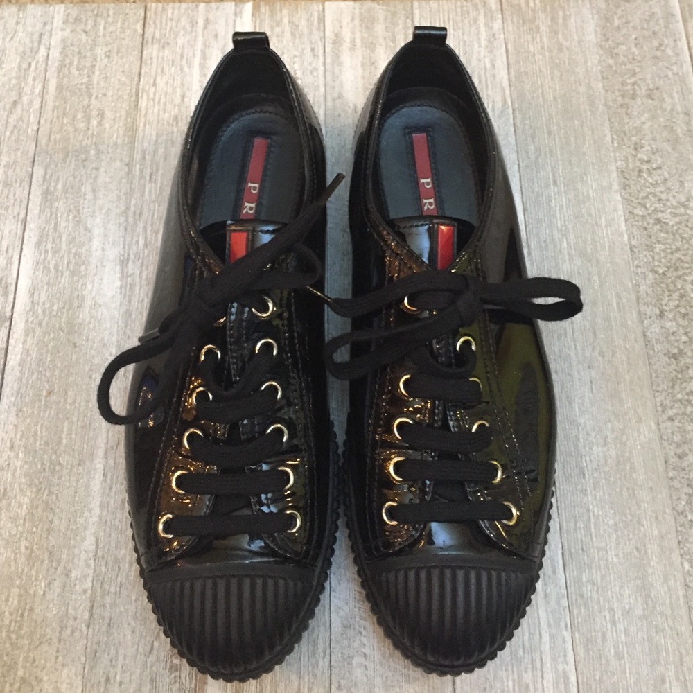 Prada black patent leather shoes size 7US 37EU