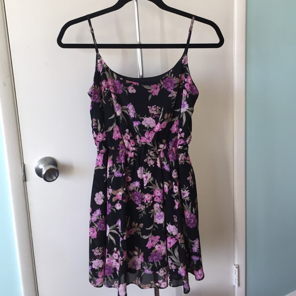 Black dress w/ pink and purple floral pattern