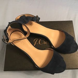 J. Crew navy blue suede wedge