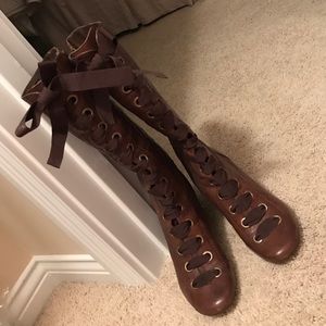 Bronx brown strap up wedge boots