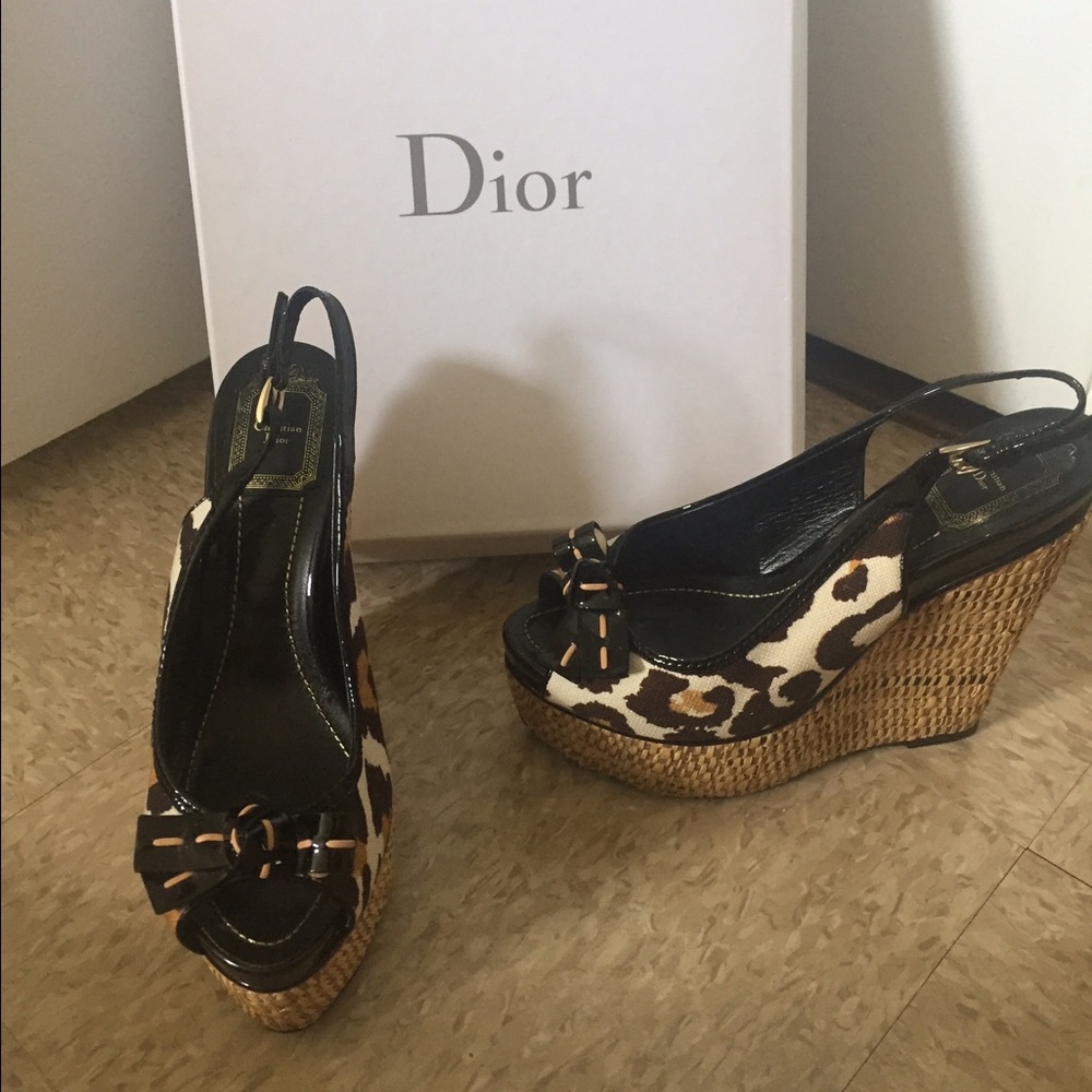 Christian Dior sling back Leopard espadrilles