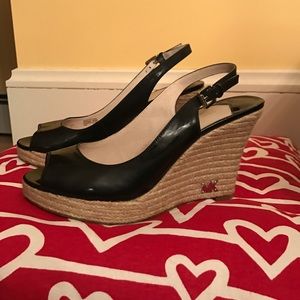 MK wedge black patent and leather sling back