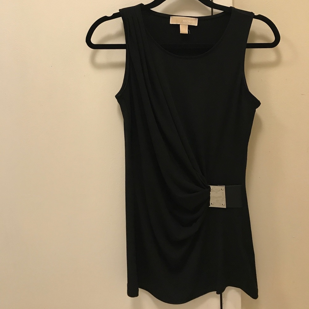 Michael Kors Side Drape Top with Detail in Black