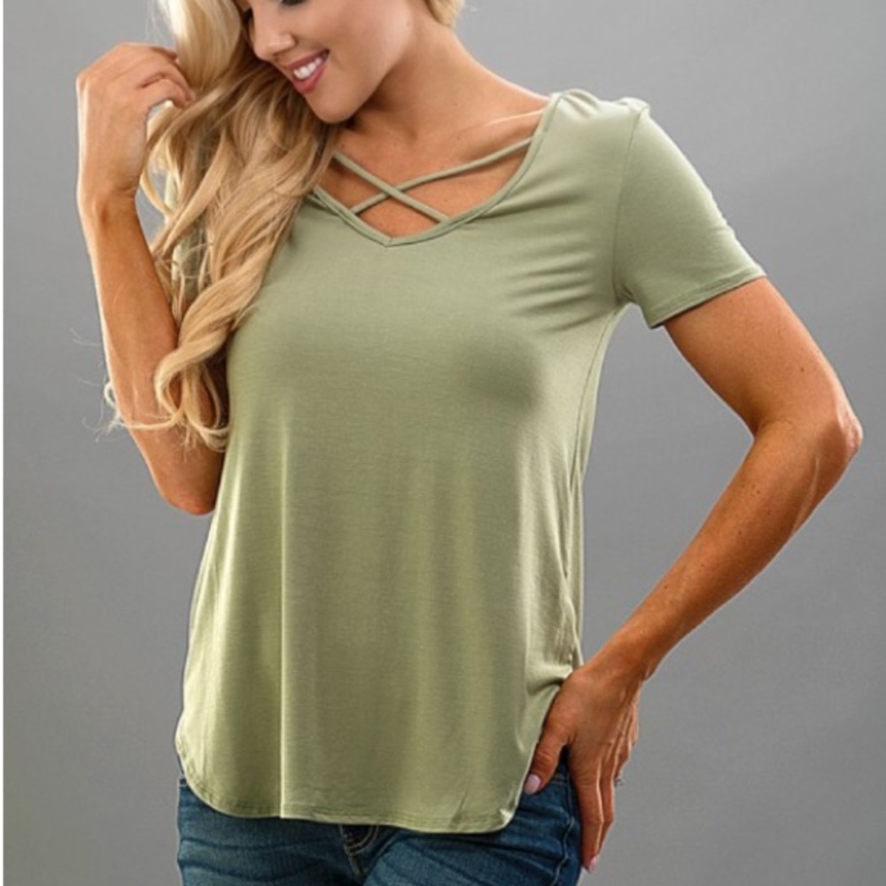 Olive Crisscross Top
