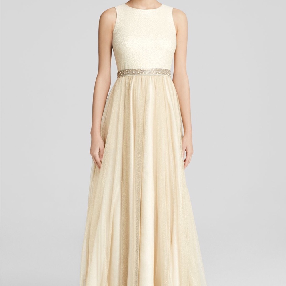 Aidan Mattox Beaded Metallic Tulle Ball Gown Dress