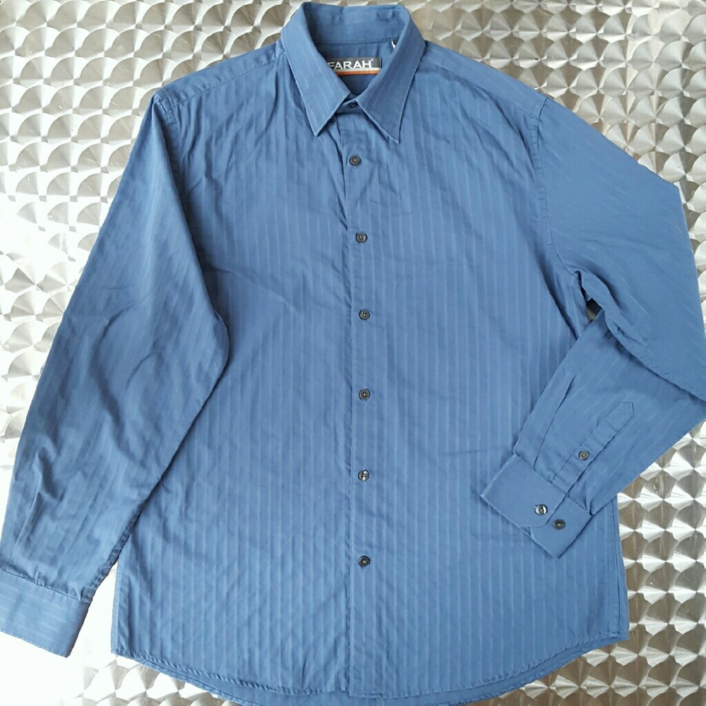 Farah Mens Shirt Sz L Blue Collared Button Front