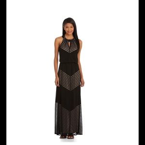 London Times Shadow-Striped Maxi Dress