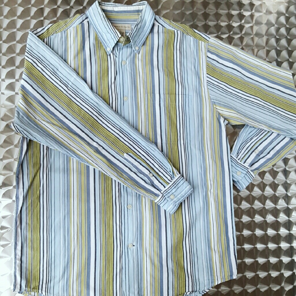 Prestwick & Moore Shirt Sz M Blue Green Striped