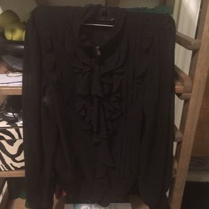 Black zipper ruffled shirt blouse