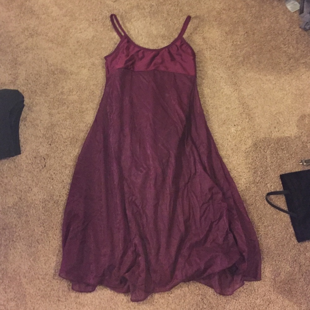 maroon leotard with sheer attached skirt