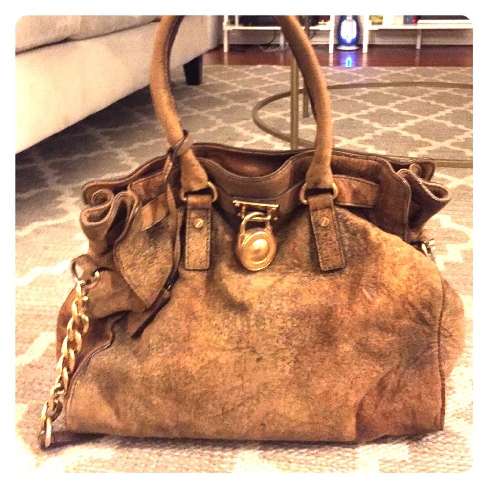 Michael Kors Distressed Leather Classic Lock Tote