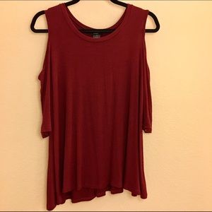 Maroon top with shoulder cutouts