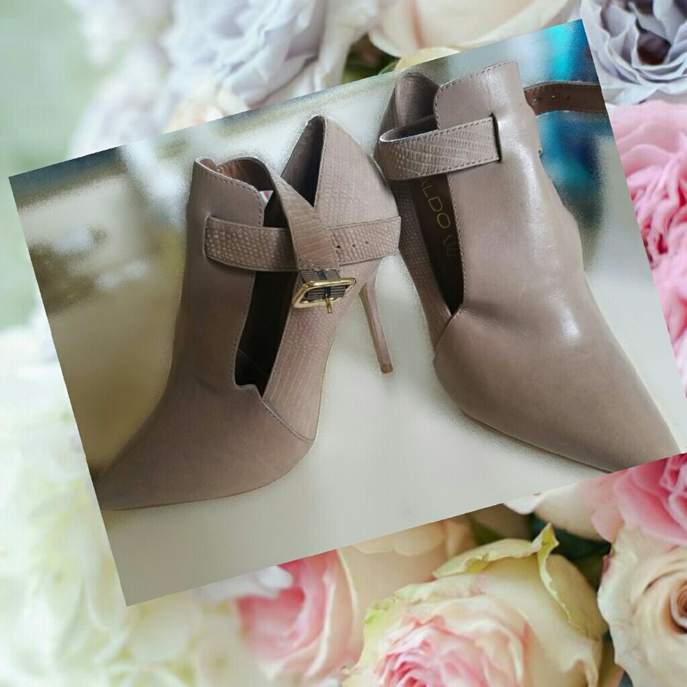 Aldo taupe ankle strap booties
