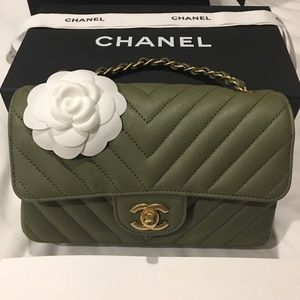 Chanel mini 8" Calf Vintage Green Gold Hardware