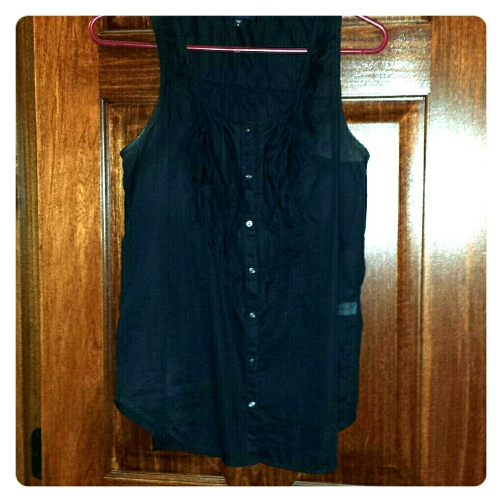 Gap Button Up, Ruffled, Navy Tank