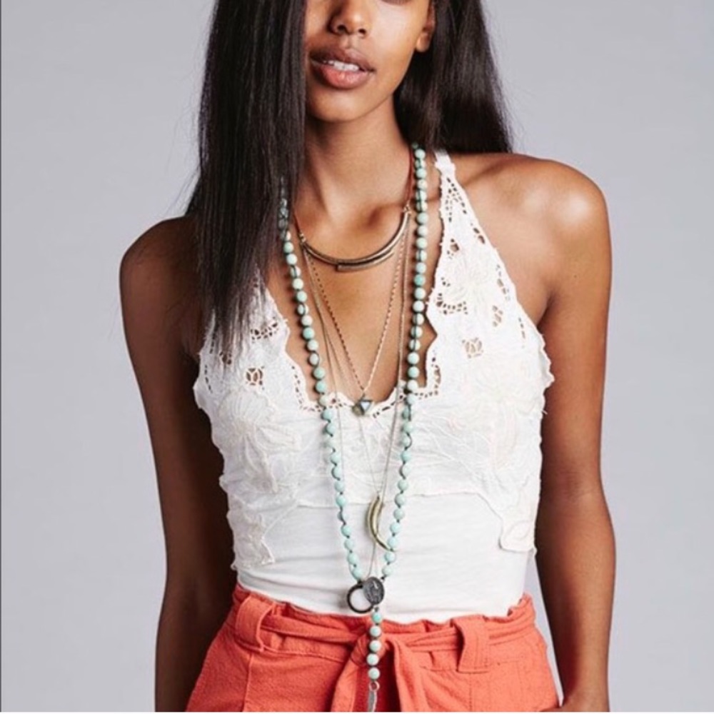 BNWOT Free People lace & floral appliqué crop tank