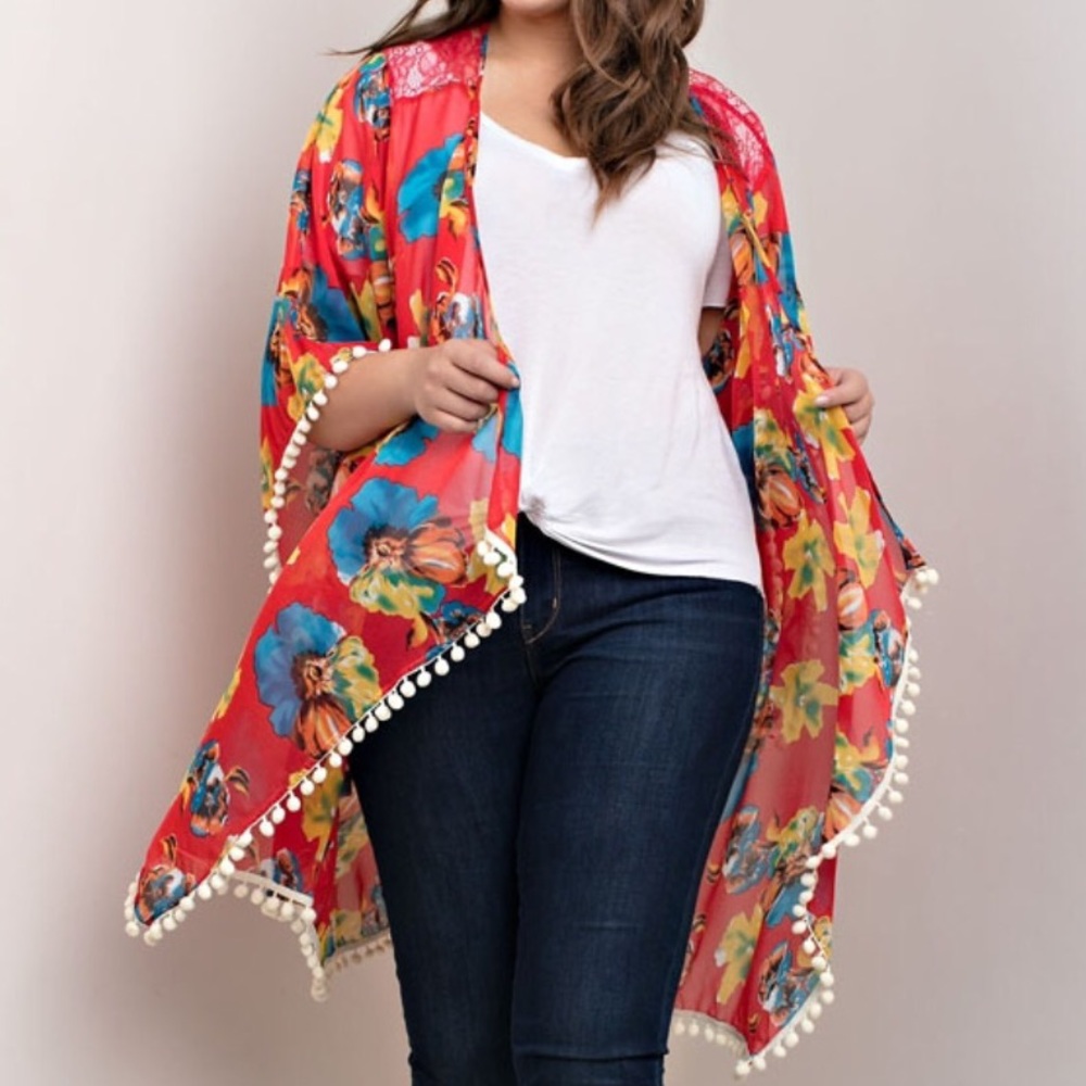 ❗️LAST Floral Pom Trim Kimono - Picture 3 of 7