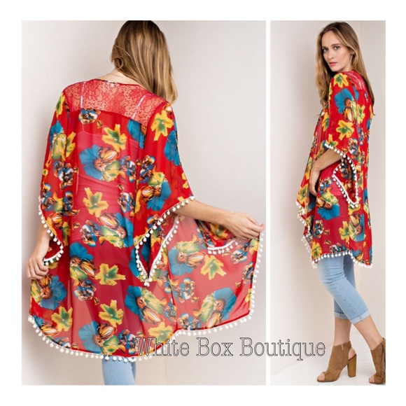 ❗️LAST Floral Pom Trim Kimono - Picture 6 of 7