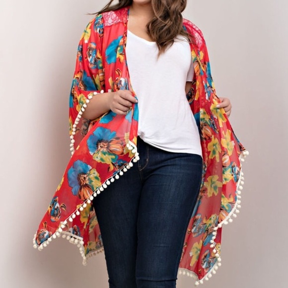 ❗️LAST Floral Pom Trim Kimono - Picture 3 of 7