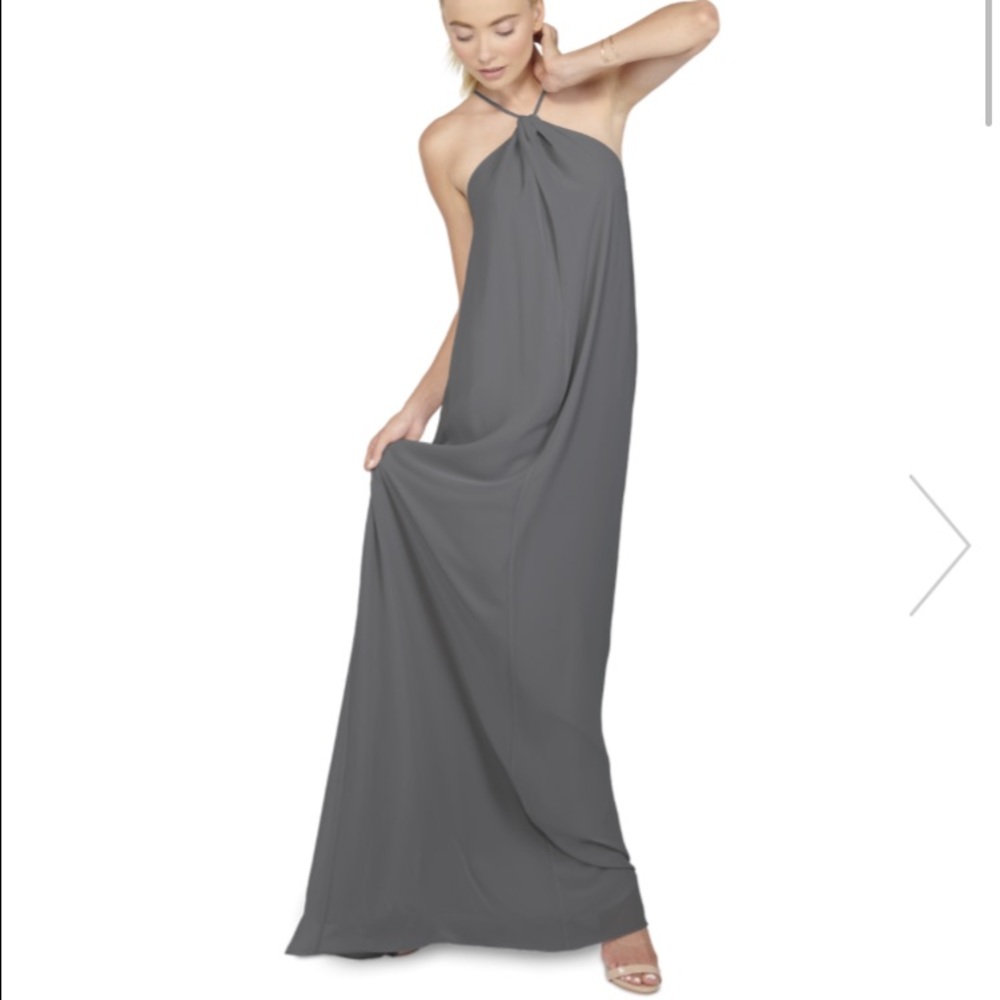 Joanna August Casey Long Gray Bridesmaid Dress