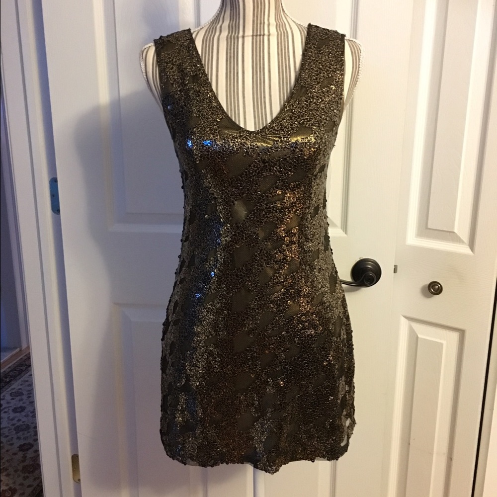 Express-Gold sequin mini dress