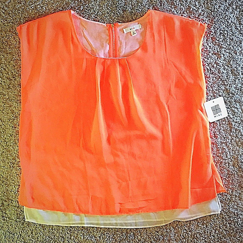 MINE neon orange & white top size small NWT