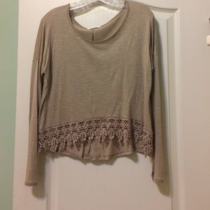 Tan lace bottom blouse